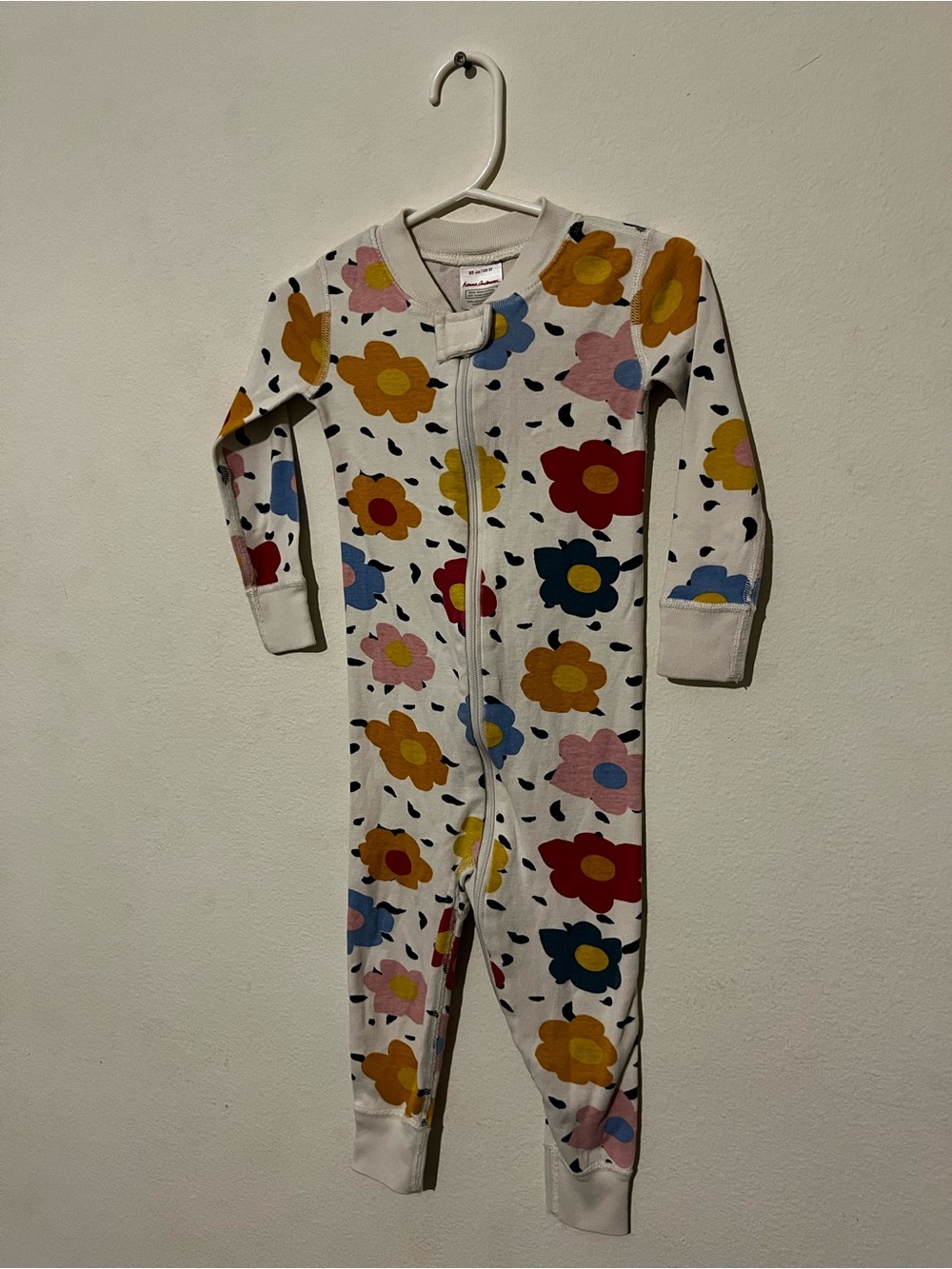 Hanna Andersson 2T Cream Floral Zip One-Piece Red, Yellow, Blue, Pink Flowers